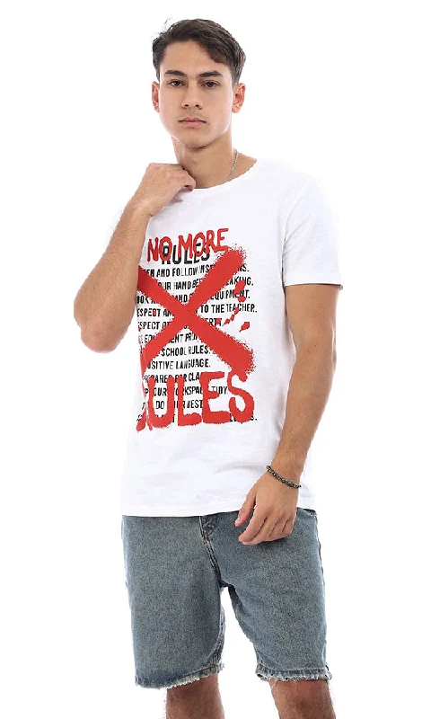 95570 Slip On ""No More Rules"" Front Printed White T-Shirt