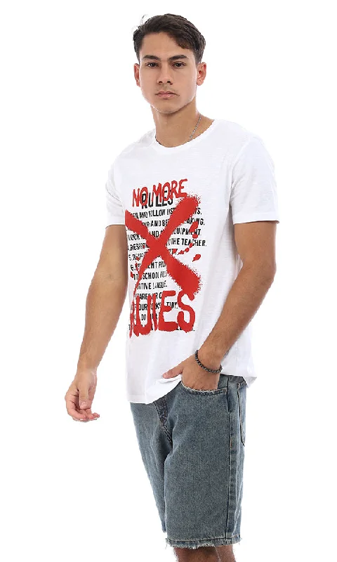 95570 Slip On ""No More Rules"" Front Printed White T-Shirt