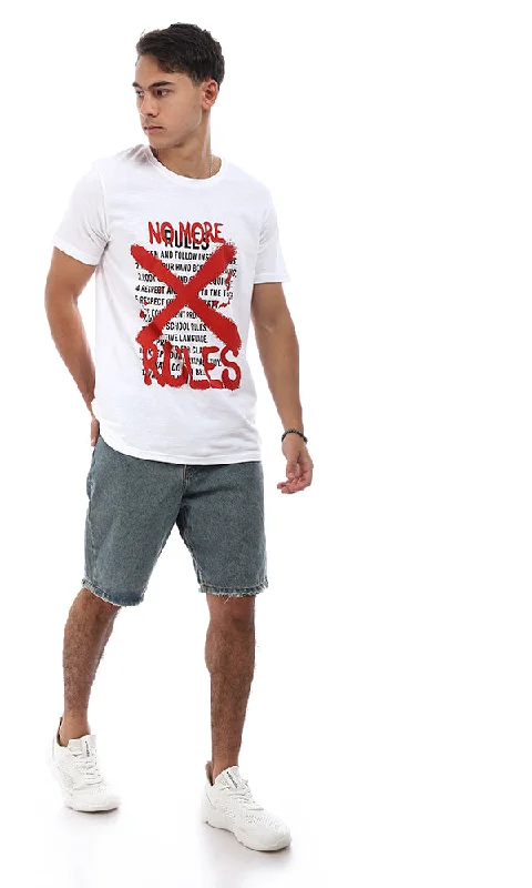 95570 Slip On ""No More Rules"" Front Printed White T-Shirt