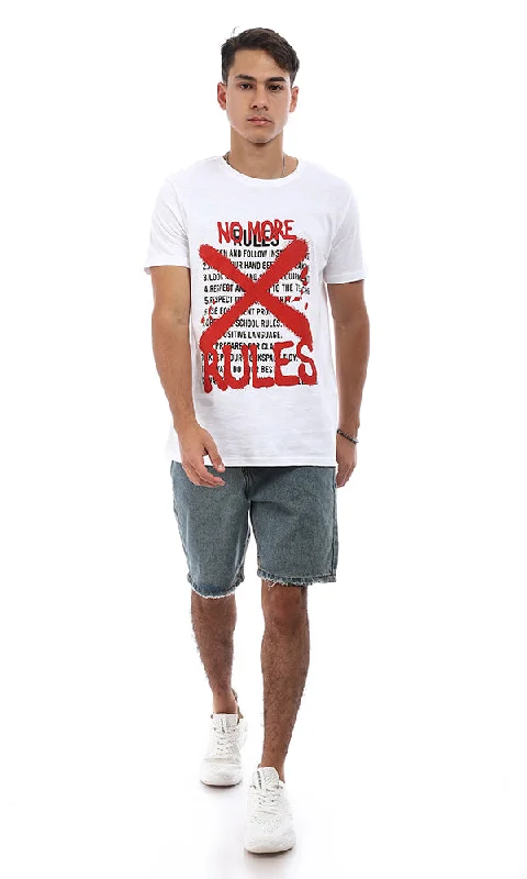 95570 Slip On ""No More Rules"" Front Printed White T-Shirt