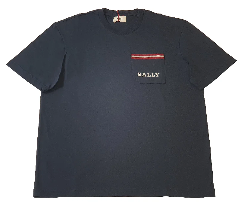 Bally 6233731 Men's Navy Blue 100% Cotton Pocket T-Shirt