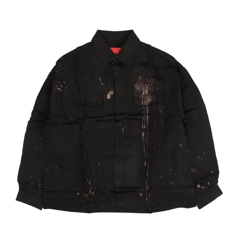 Black Bleached Long Sleeve Button Down Shirt