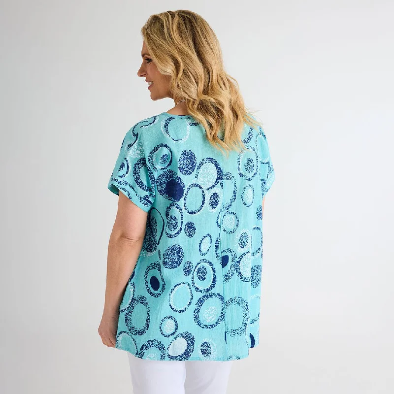 Blue Circle Print Cotton Top