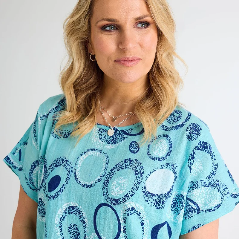 Blue Circle Print Cotton Top