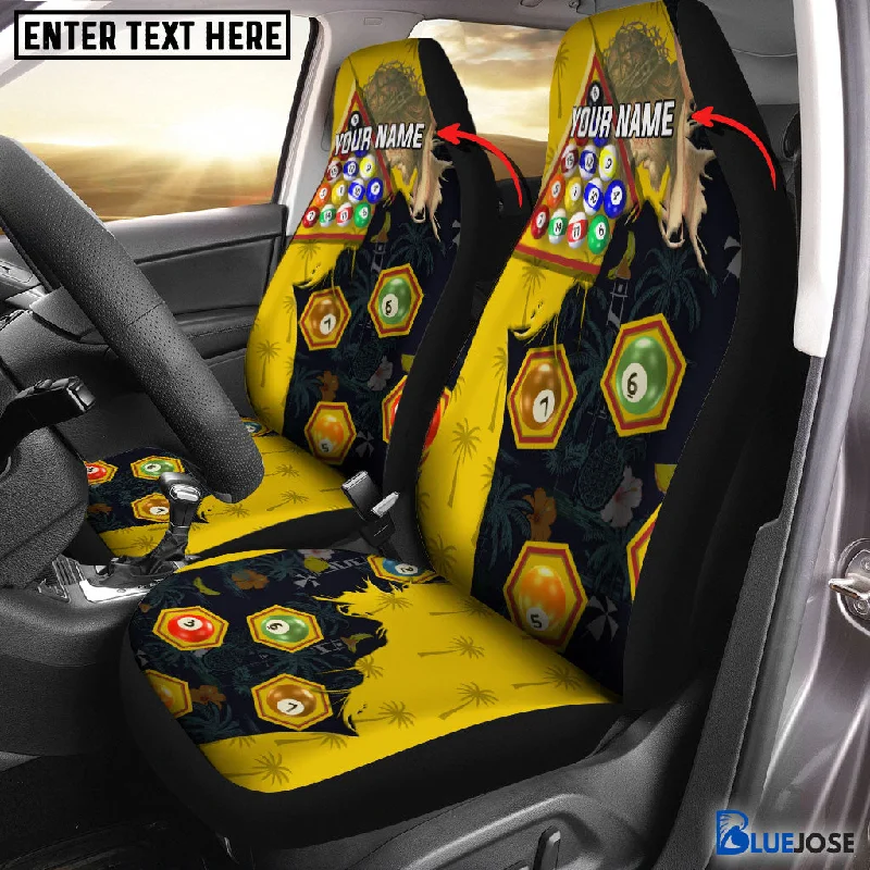 BlueJose Billiard Yellow Personalized Name Car Seat Covers (2Pcs)