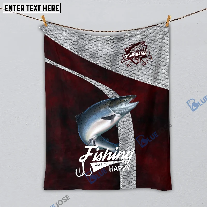 BlueJose Custom Name Salmon Fishing Red Blanket