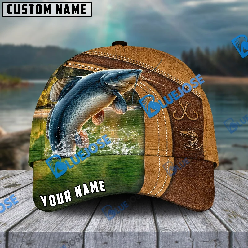 BlueJose Personalized Catfish Fishing Leather Pattern Classic Cap