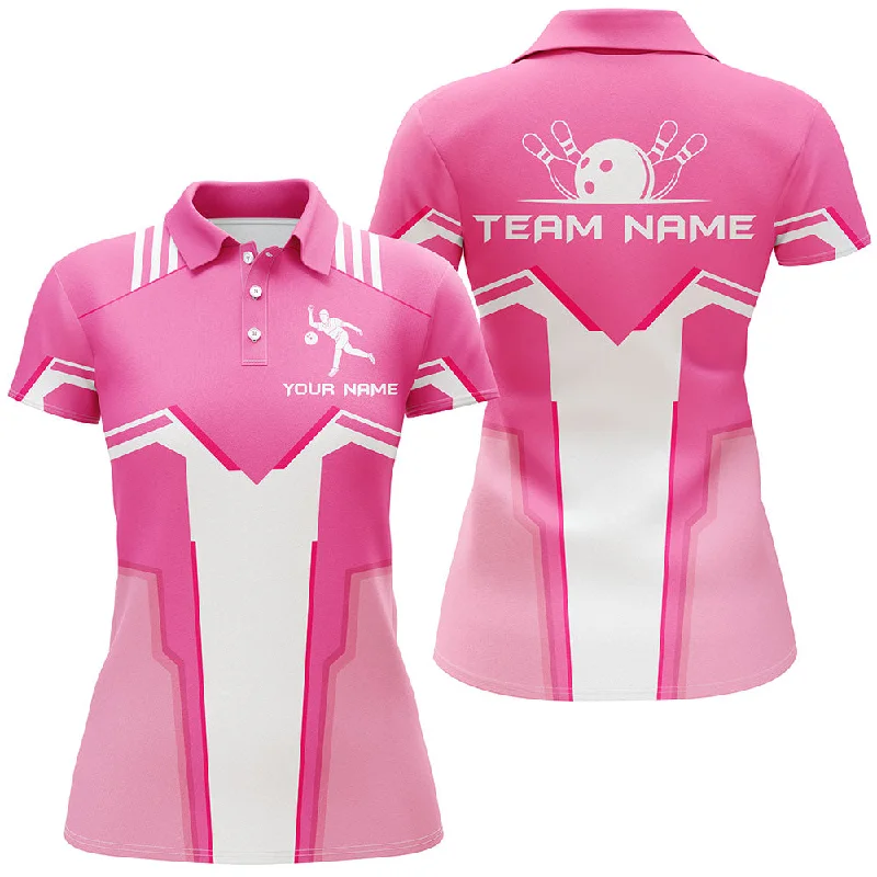 BlueJose Pink Bowling Premium Customized Name 3D Shirt For Women