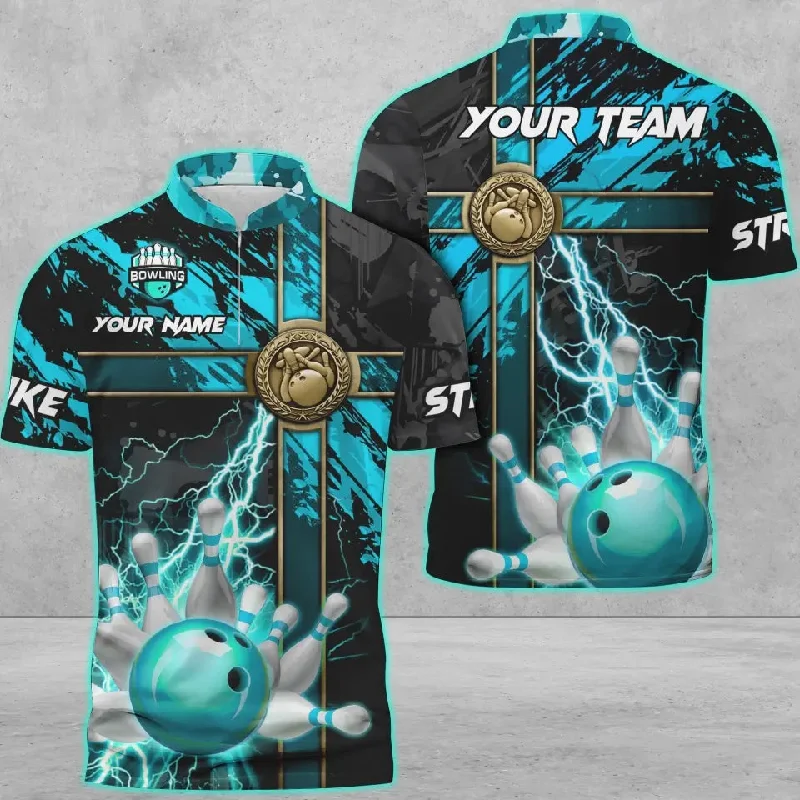 BlueJoses Bowling And Pins Abstract Grunge Texture Cross Multicolor Personalized Name, Team Name 3D Shirt