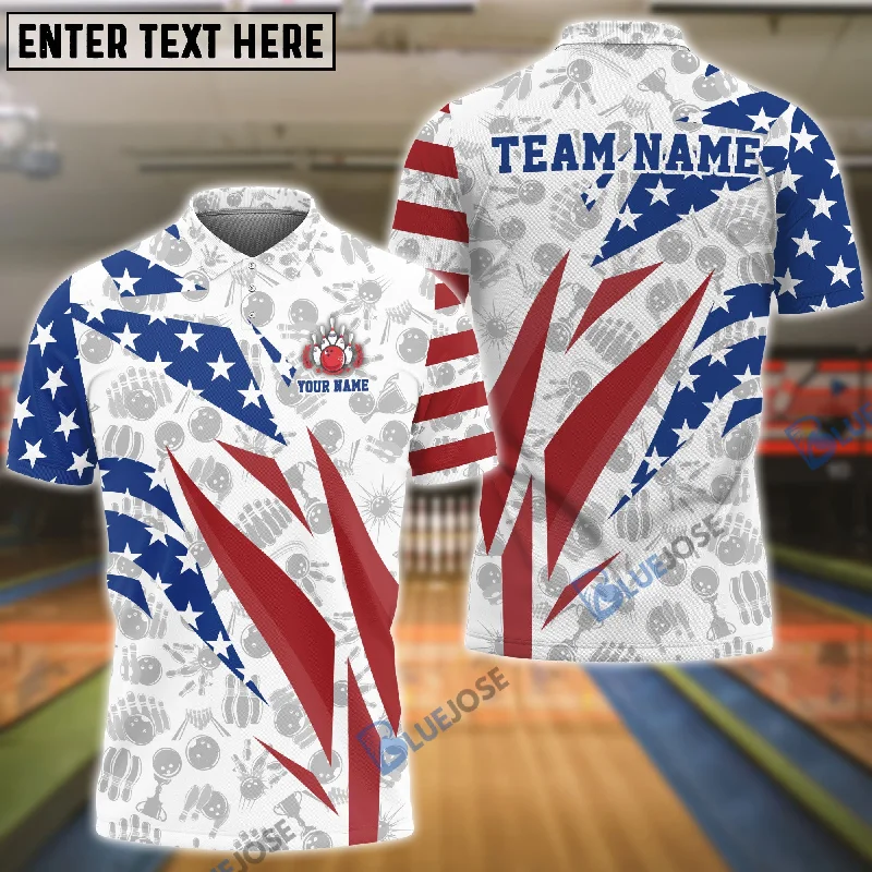 BlueJoses Bowling And Pins Flag Broken Customized Name, Team Name 3D Shirt