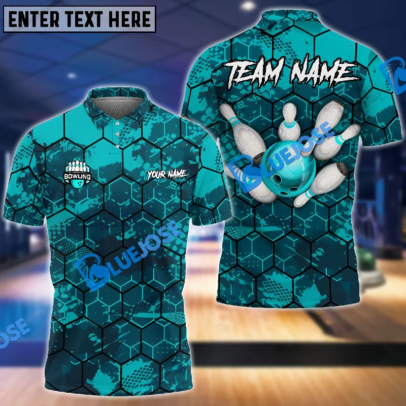 BlueJoses Bowling And Pins Hexagon Strike Customized Name 3D Shirt ( 6 Colors)