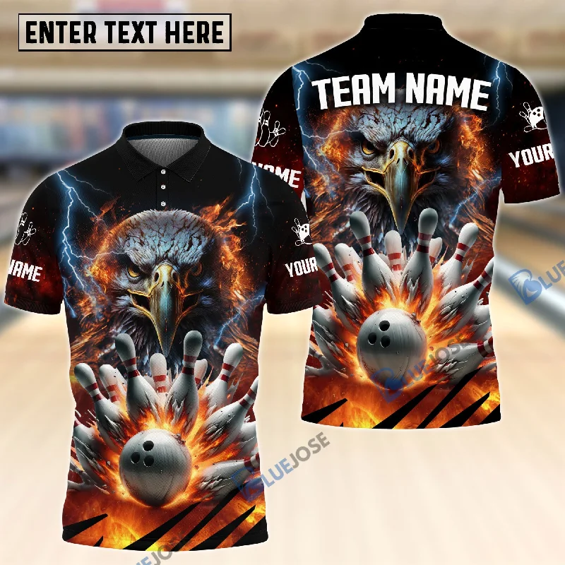 BlueJoses Eagle Power Bowling And Pins Customized Name 3D Shirt Personalized Shirts For Bowling Players