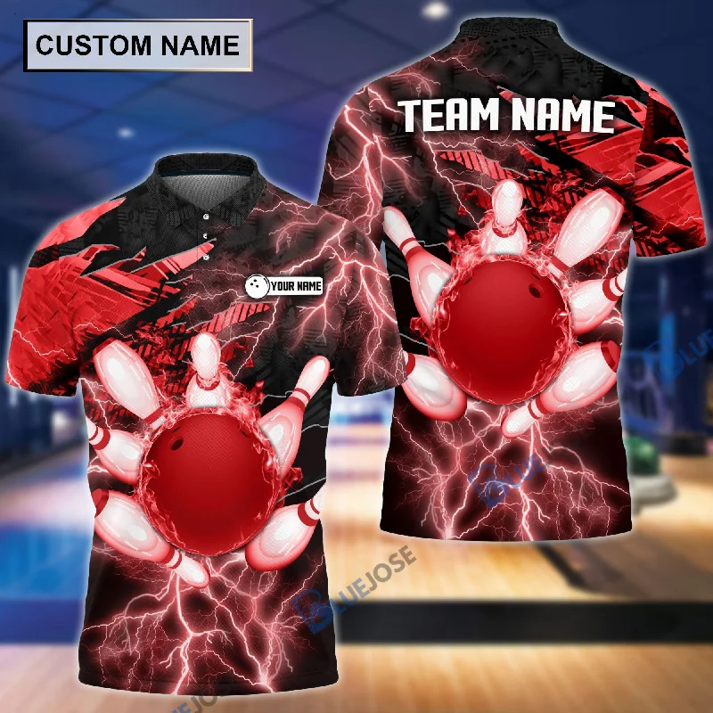 BlueJoses Thunder Power Bowling And Pins Personalized Name Team Name 3D Shirt (4 Colors), Personalized Shirts For Bowling Players