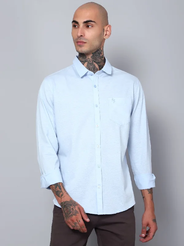 Cantabil Men Sky Blue Full Sleeves Plain Casual Shirt