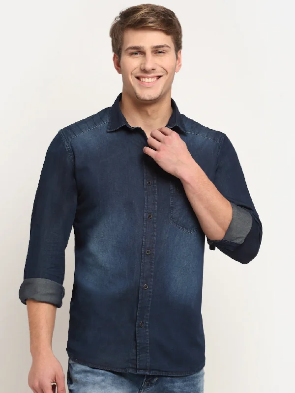 Cantabil Men Cotton Solid Dark Blue Full Sleeve Casual Shirt for Men with Pocket