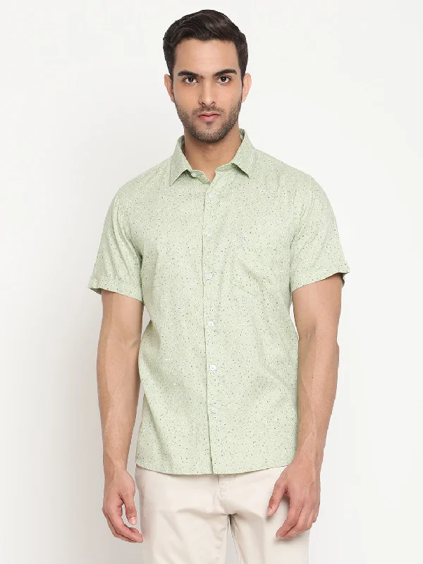 Cantabil Cotton Printed Light Green Half Sleeve Casual Shirt for Men with Pocket