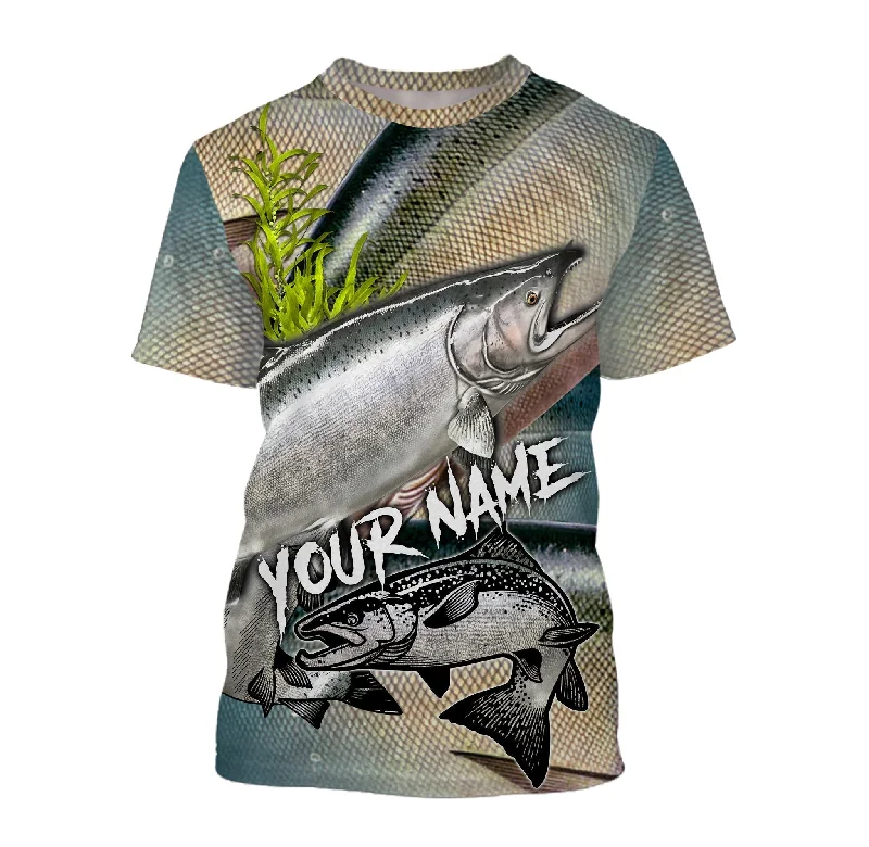 BlueJose Chinook Salmon King Salmon Fishing Scales Custom Name Fishing Shirt