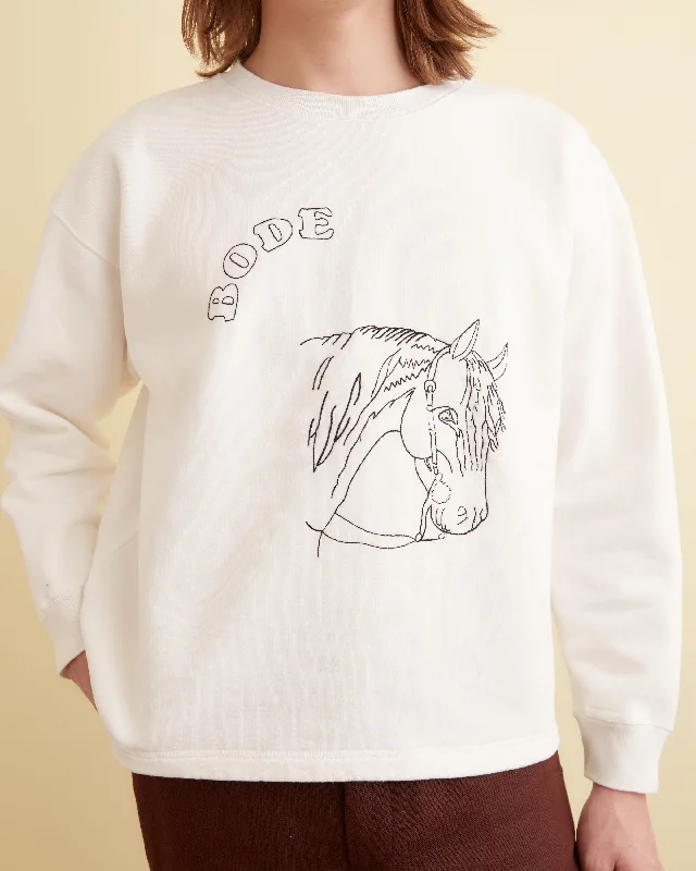 Embroidered Pony Crewneck - Cream