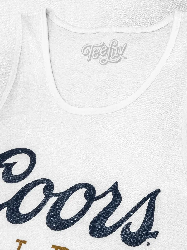 Distressed Coors Banquet Beer Logo Tank Top - White