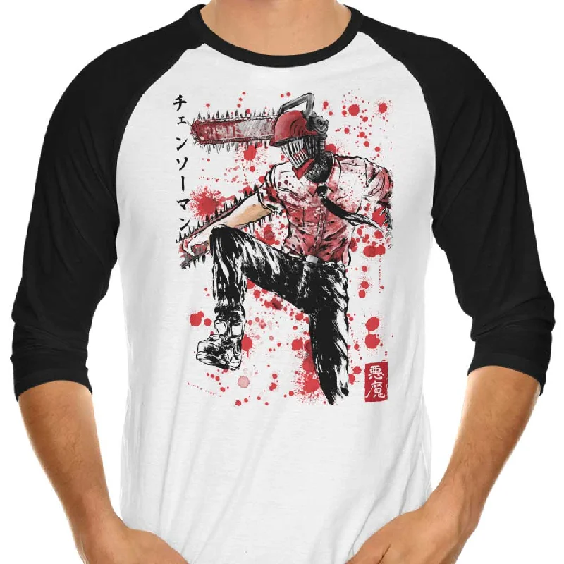 Chainsaw Sumi-e - 3/4 Sleeve Raglan T-Shirt