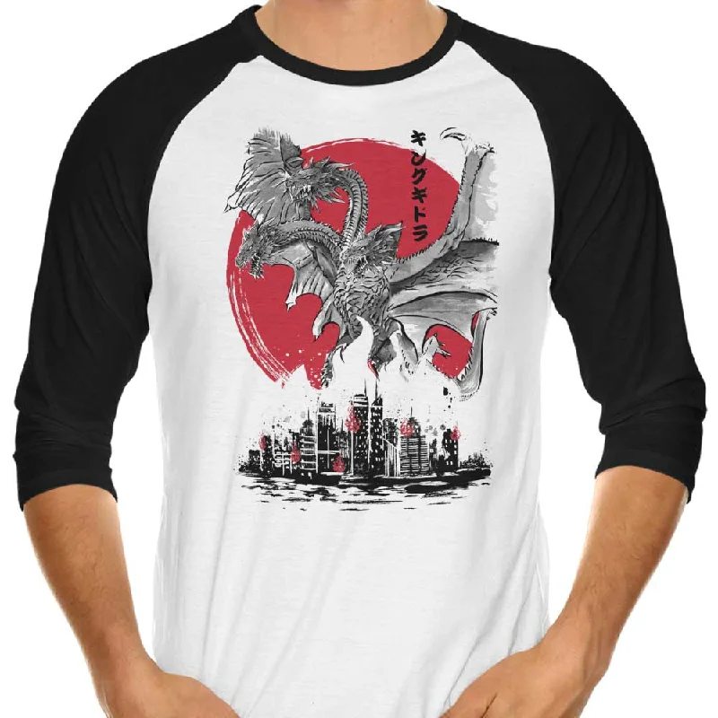 King of Terror Rising Sumi-e - 3/4 Sleeve Raglan T-Shirt