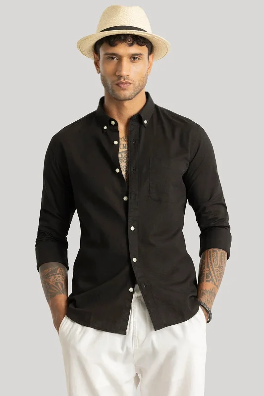 Henri Black Plain Linen Shirt