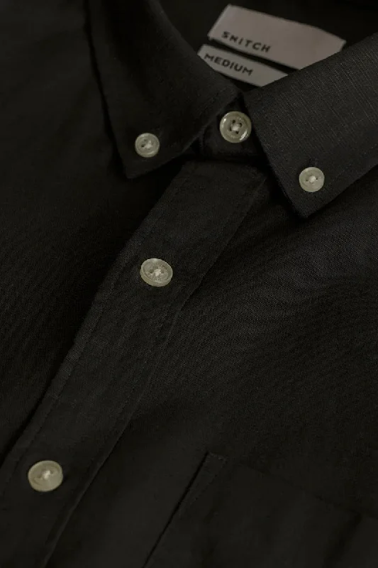 Henri Black Plain Linen Shirt