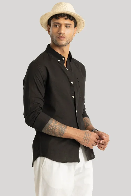 Henri Black Plain Linen Shirt