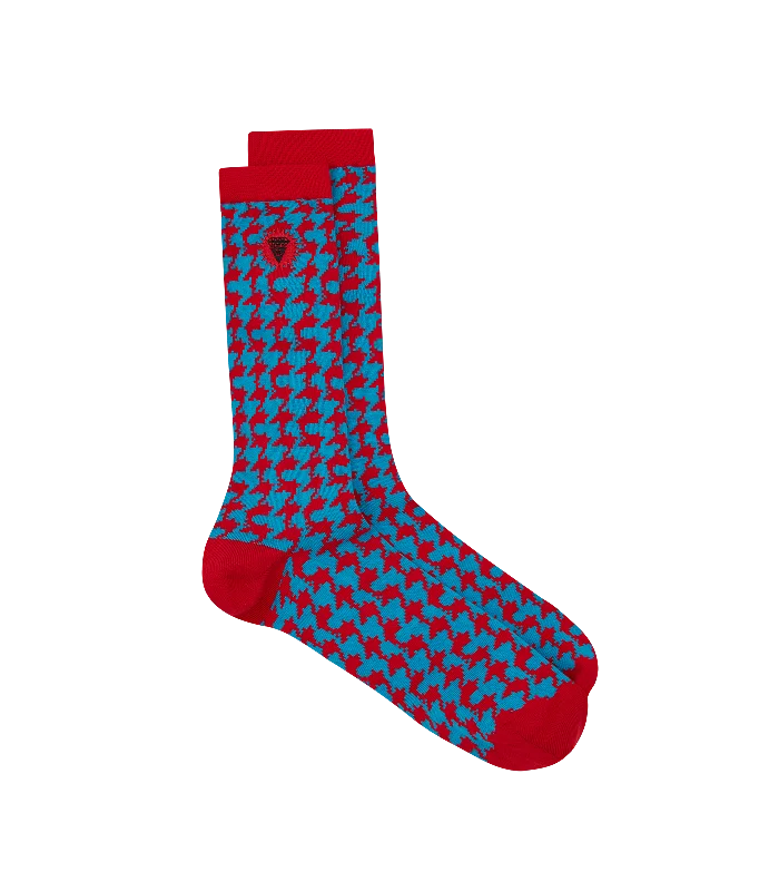 HOUNDSTOOTH SOCKS - BLUE/RED