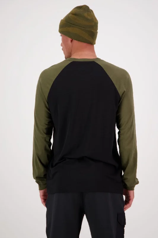 Icon Merino Air-Con Raglan - Dark Olive Black