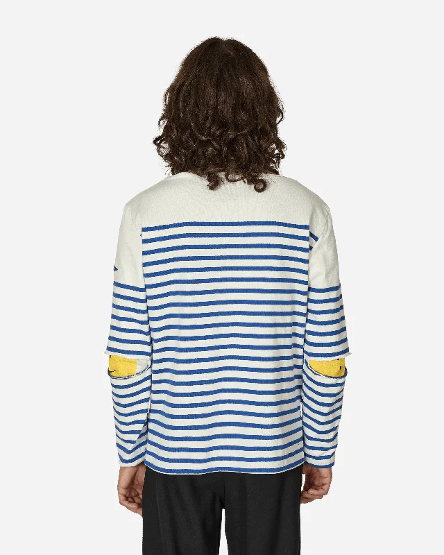 Panel Stripe Jersey Elbow-Rip Longsleeve T-Shirt (Rainbowy Patch) White