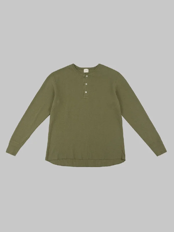 Loop & Weft Double Face Jacquard Henley Thermal Army Olive