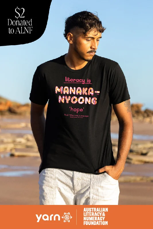 Manaka-nyoong 'Hope' ALNF Black Cotton Crew Neck Unisex T-Shirt