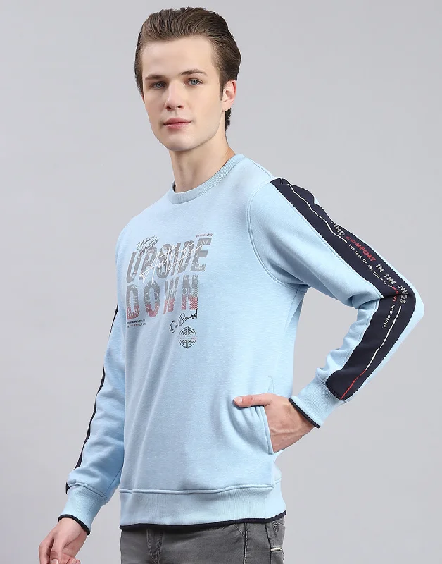 Men Blue Printed Round Neck Full Sleeve Sweatshirt