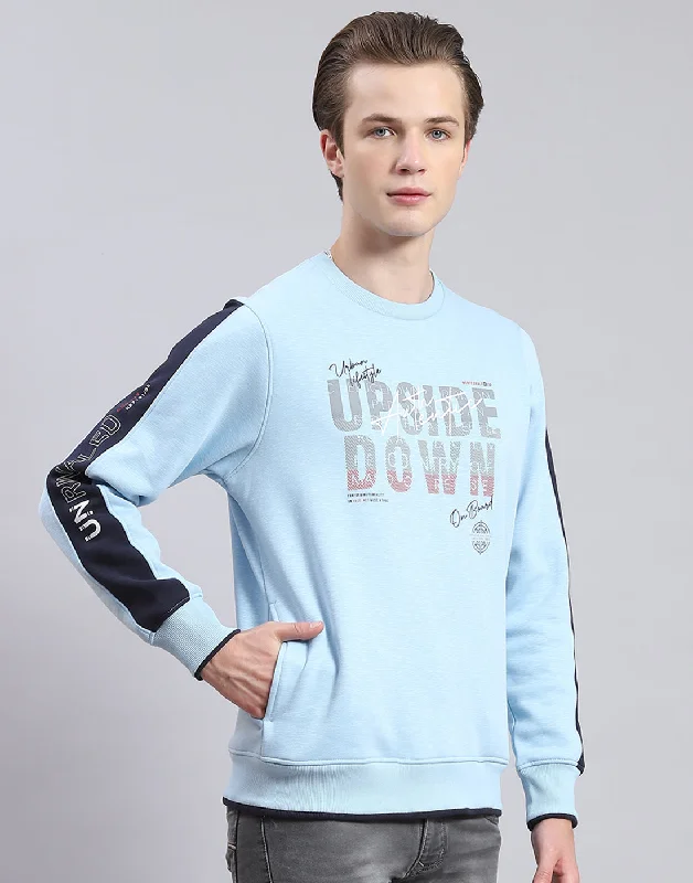 Men Blue Printed Round Neck Full Sleeve Sweatshirt