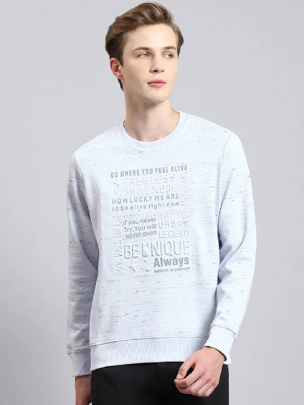 Men Blue Printed Round Neck Full Sleeve Sweatshirt