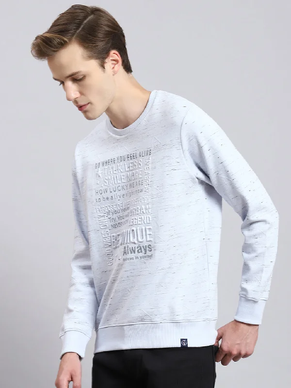 Men Blue Printed Round Neck Full Sleeve Sweatshirt