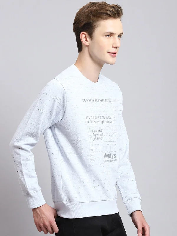 Men Blue Printed Round Neck Full Sleeve Sweatshirt