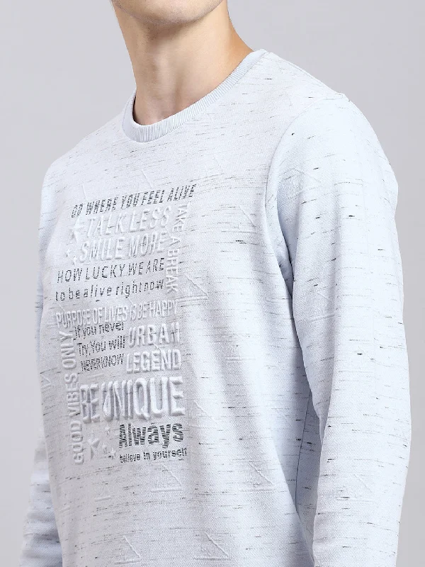 Men Blue Printed Round Neck Full Sleeve Sweatshirt