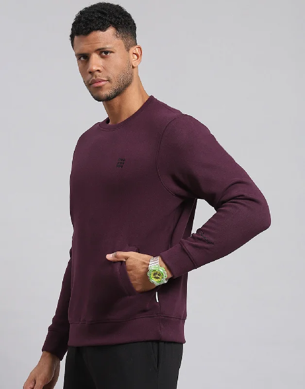 Men Maroon Solid Round Neck Full Sleeve Sweatshirt