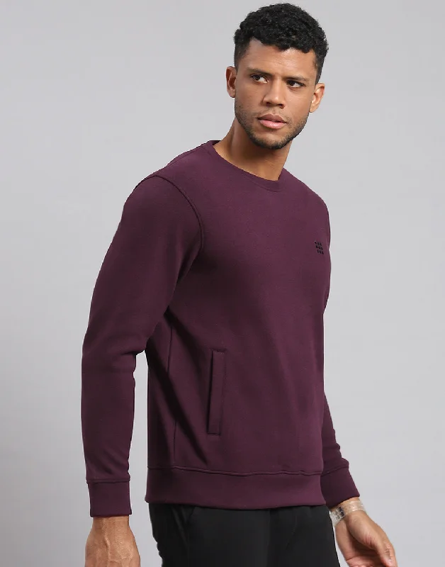 Men Maroon Solid Round Neck Full Sleeve Sweatshirt