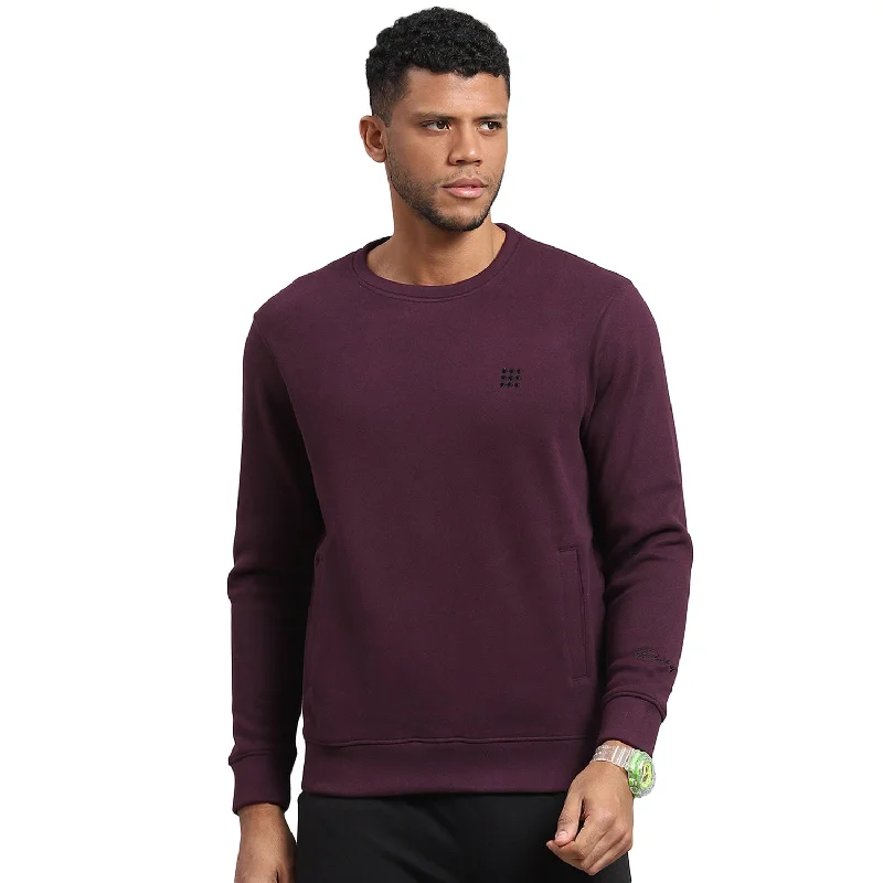 Men Maroon Solid Round Neck Full Sleeve Sweatshirt