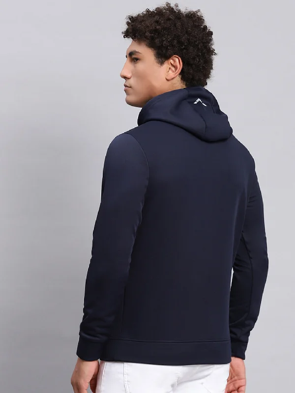 Men Navy Blue Printed Hooded Full Sleeve Sweatshirt