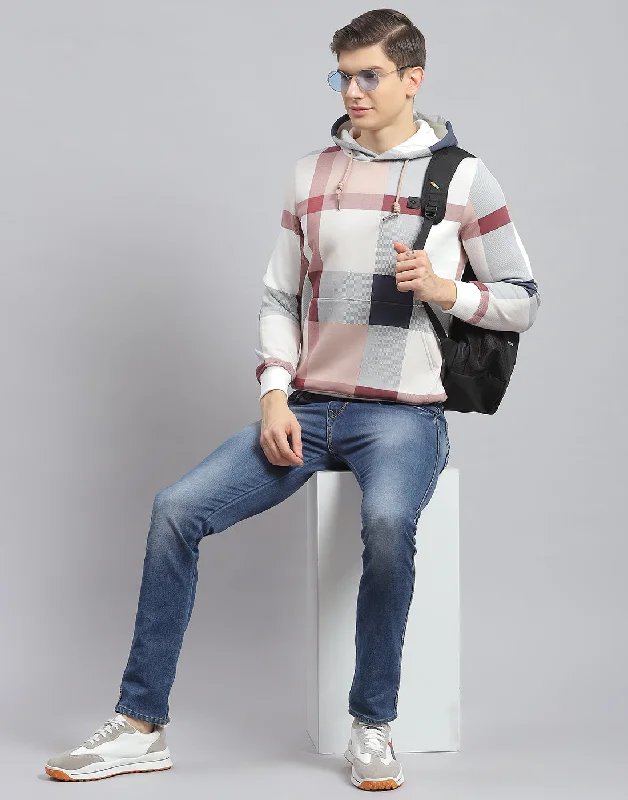 Men Off White Check Hooded Full Sleeve Sweatshirt