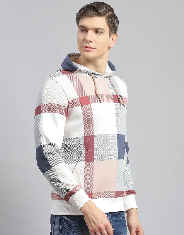 Men Off White Check Hooded Full Sleeve Sweatshirt