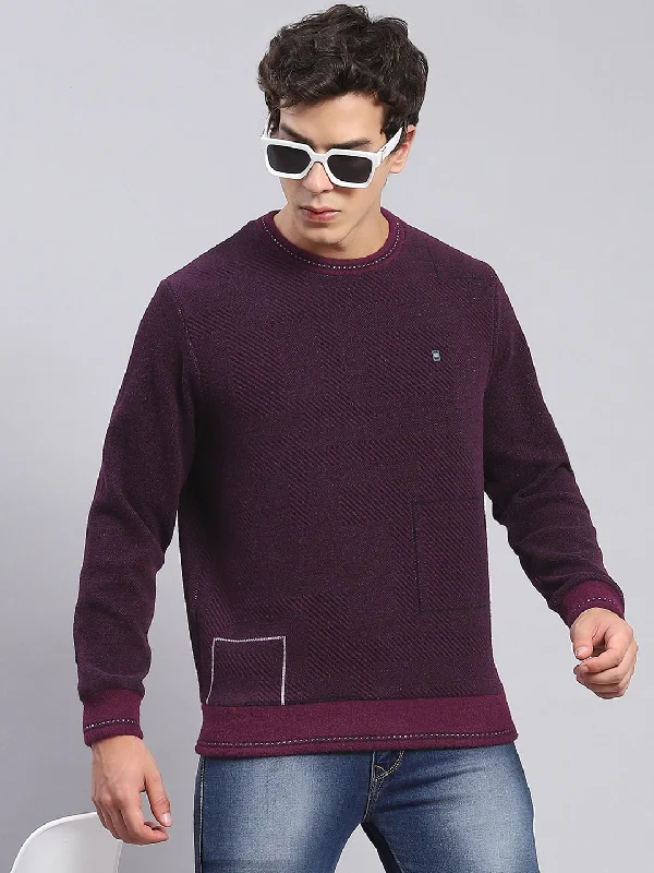 Men Purple Printed Round Neck Full Sleeve Sweatshirts