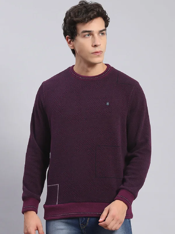 Men Purple Printed Round Neck Full Sleeve Sweatshirts