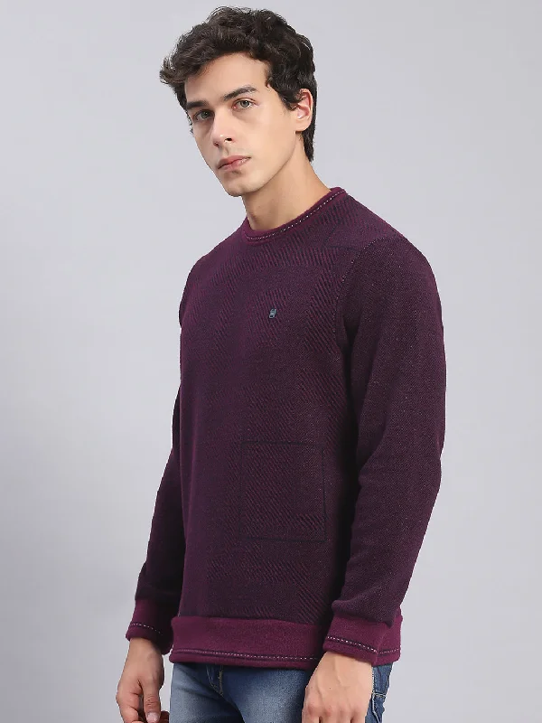 Men Purple Printed Round Neck Full Sleeve Sweatshirts