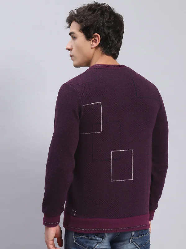 Men Purple Printed Round Neck Full Sleeve Sweatshirts