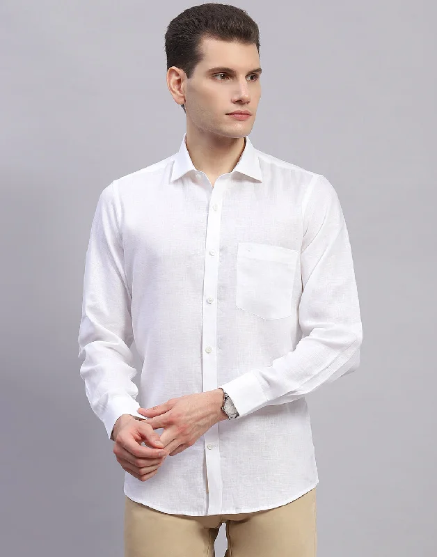 Men White Solid Collar Full Sleeve Shirt